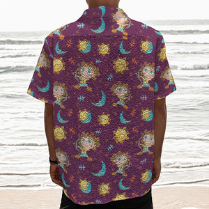 Cute Cartoon Sagittarius Pattern Print Textured Short Sleeve Shirt