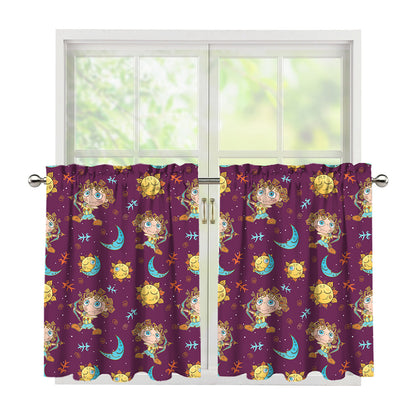 Cute Cartoon Sagittarius Pattern Print Tier Curtains