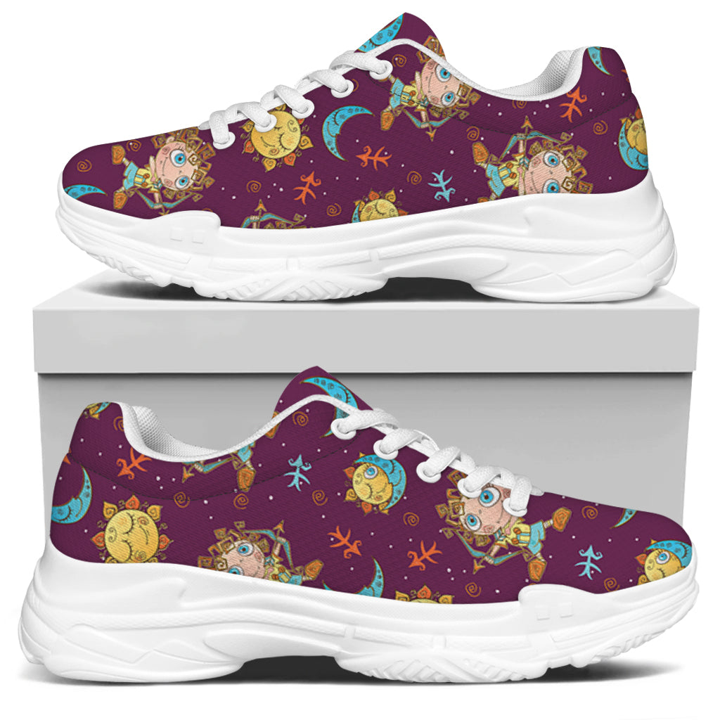 Cute Cartoon Sagittarius Pattern Print White Chunky Shoes