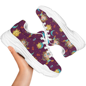 Cute Cartoon Sagittarius Pattern Print White Chunky Shoes