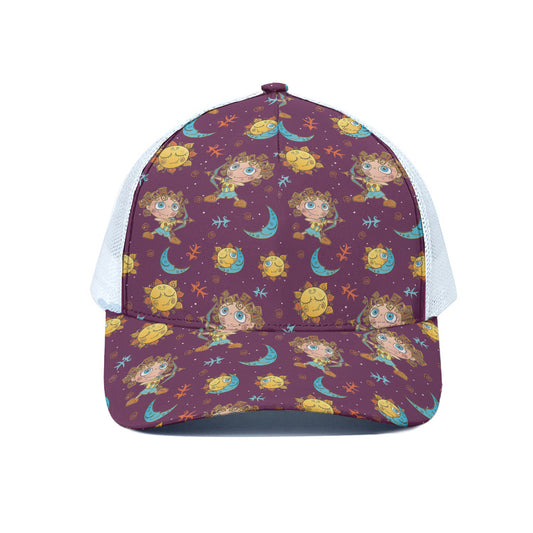 Cute Cartoon Sagittarius Pattern Print White Mesh Trucker Cap