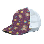 Cute Cartoon Sagittarius Pattern Print White Mesh Trucker Cap