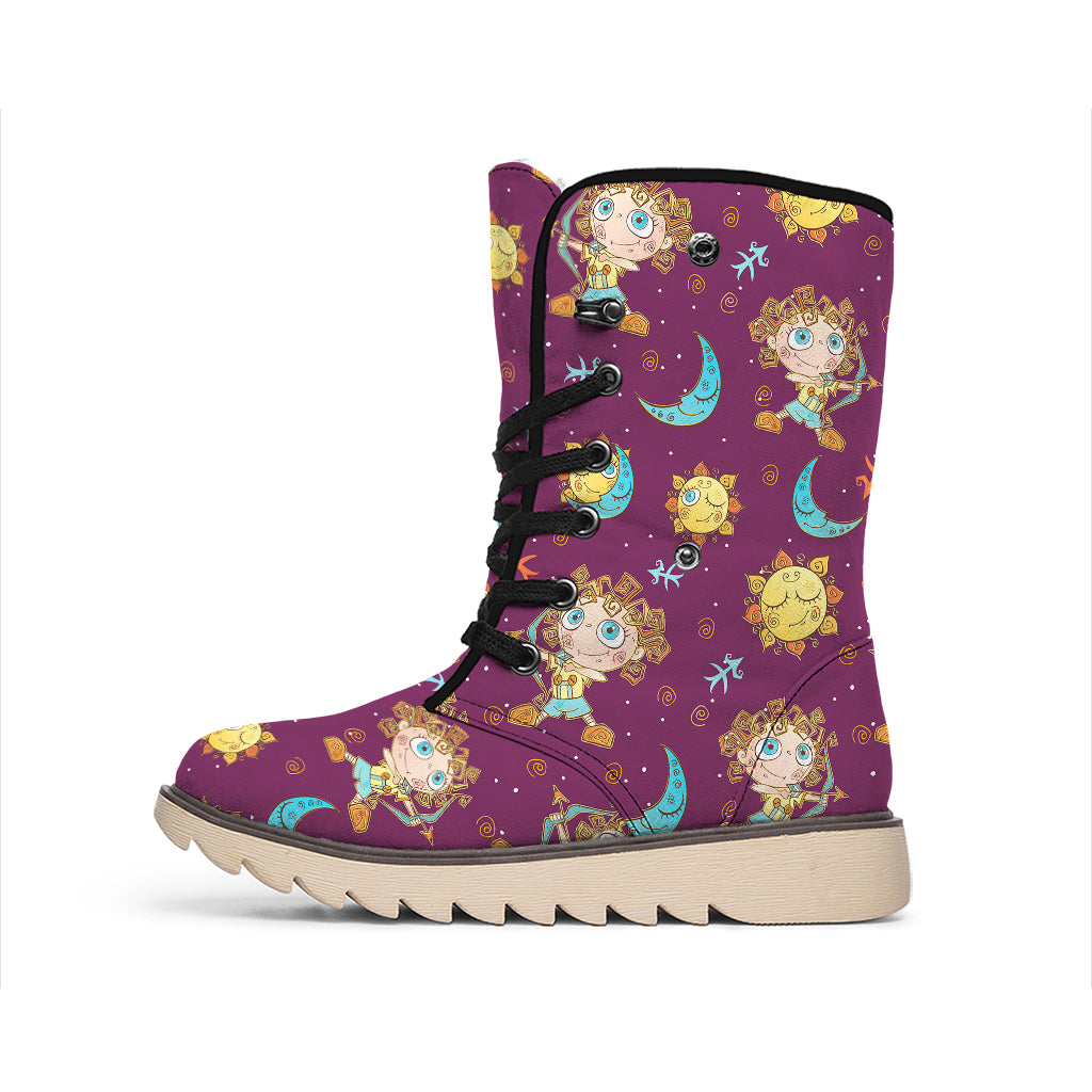 Cute Cartoon Sagittarius Pattern Print Winter Boots