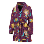 Cute Cartoon Sagittarius Pattern Print Women's Bathrobe