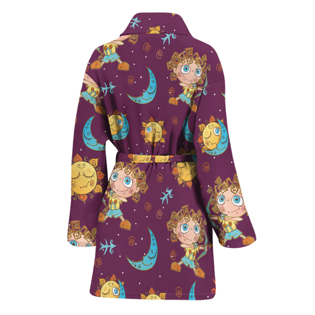 Cute Cartoon Sagittarius Pattern Print Women's Bathrobe