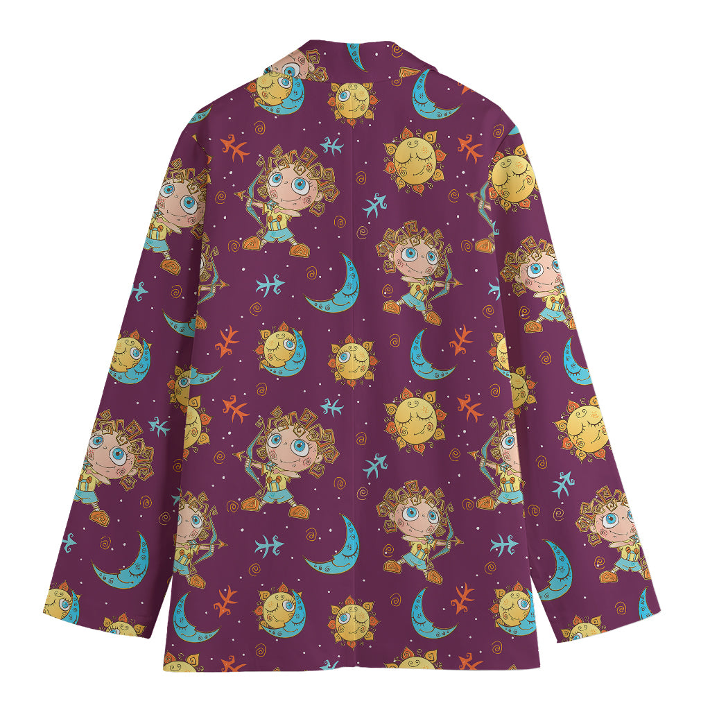 Cute Cartoon Sagittarius Pattern Print Women's Blazer