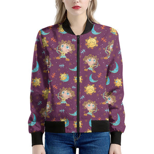 Cute Cartoon Sagittarius Pattern Print Women's Bomber Jacket