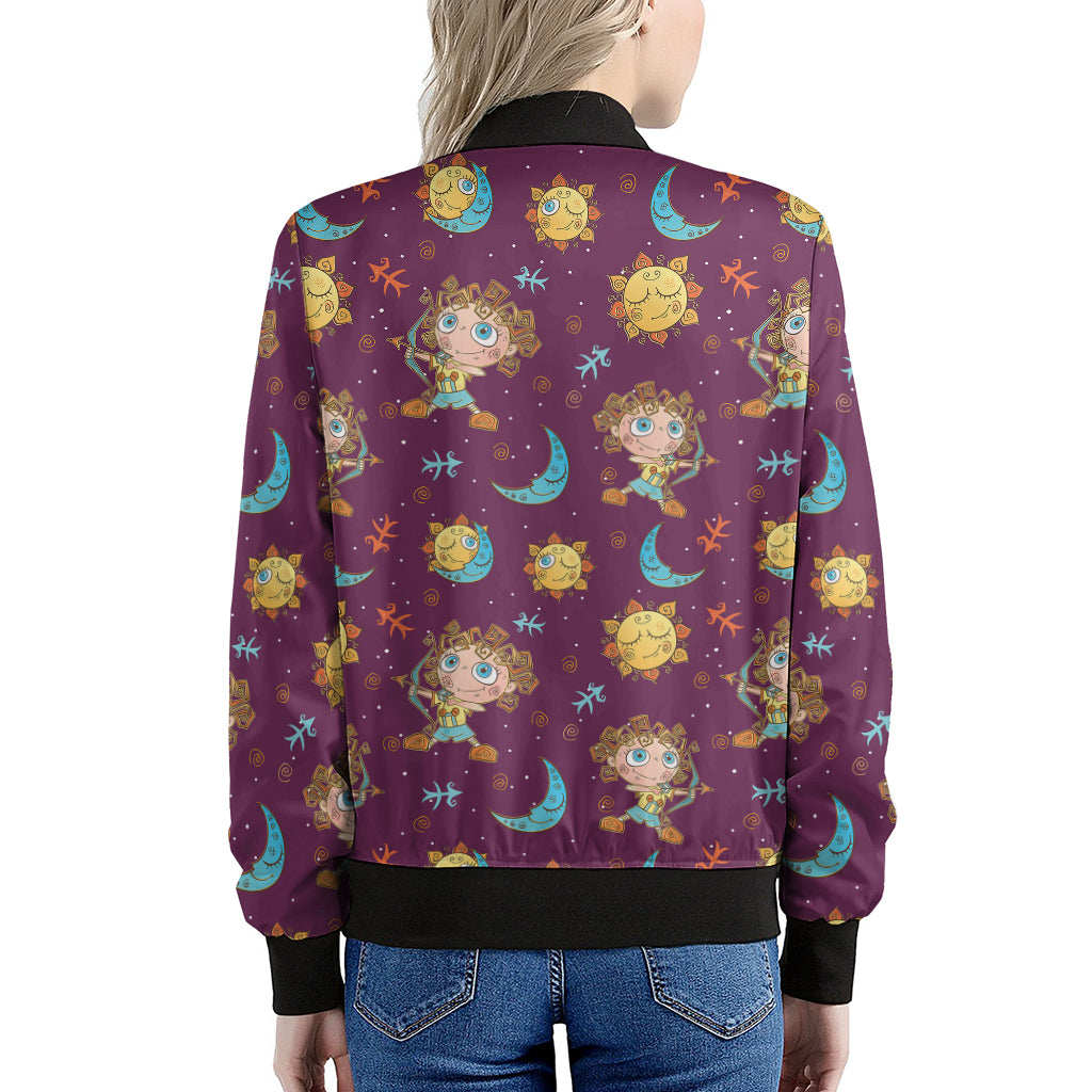 Cute Cartoon Sagittarius Pattern Print Women's Bomber Jacket