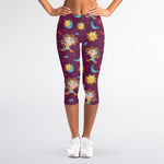 Cute Cartoon Sagittarius Pattern Print Women's Capri Leggings