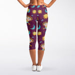 Cute Cartoon Sagittarius Pattern Print Women's Capri Leggings