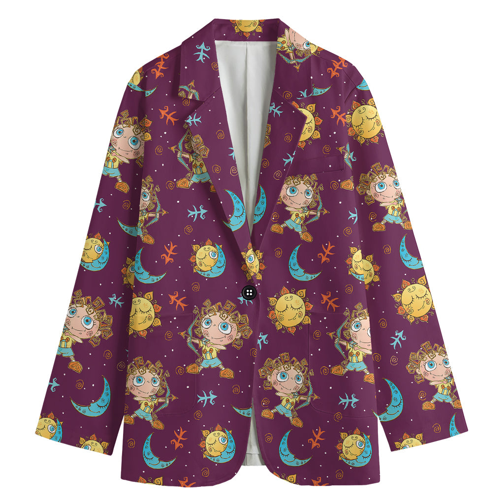 Cute Cartoon Sagittarius Pattern Print Women's Cotton Blazer