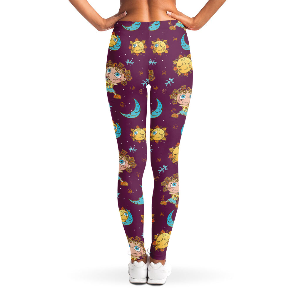 Cute Cartoon Sagittarius Pattern Print Women's Leggings