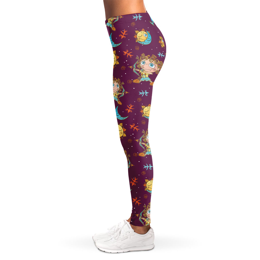 Cute Cartoon Sagittarius Pattern Print Women's Leggings