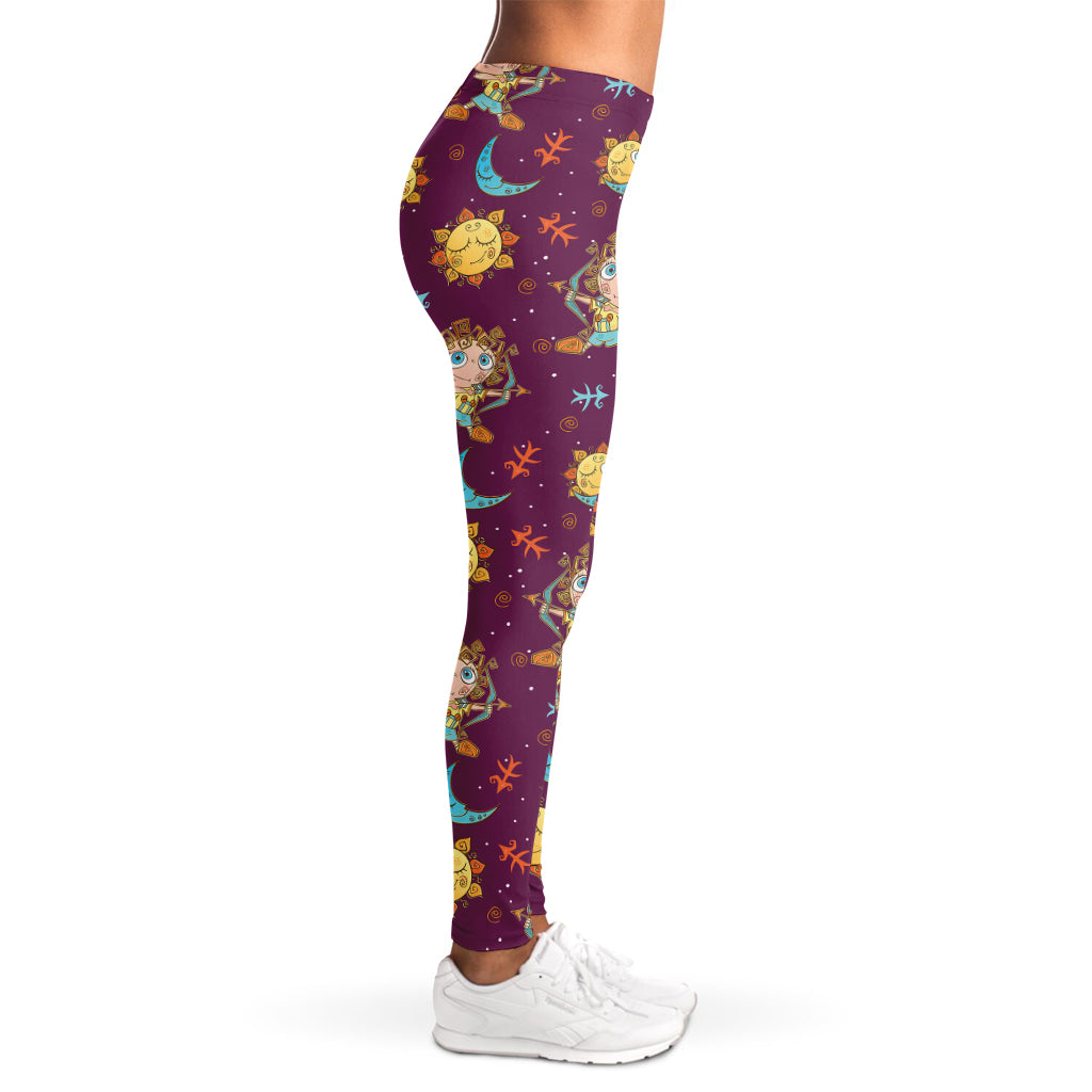 Cute Cartoon Sagittarius Pattern Print Women's Leggings