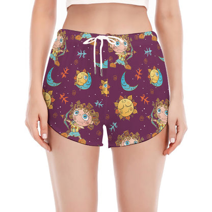 Cute Cartoon Sagittarius Pattern Print Women's Split Running Shorts
