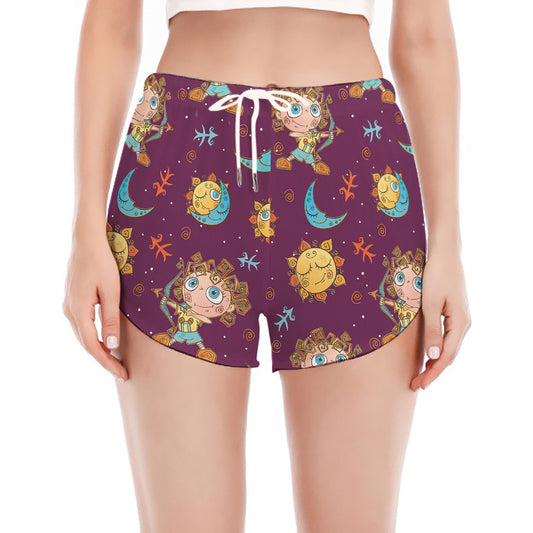 Cute Cartoon Sagittarius Pattern Print Women's Split Running Shorts