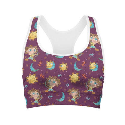 Cute Cartoon Sagittarius Pattern Print Women's Sports Bra