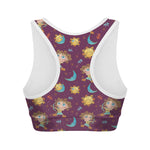 Cute Cartoon Sagittarius Pattern Print Women's Sports Bra
