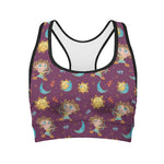 Cute Cartoon Sagittarius Pattern Print Women's Sports Bra