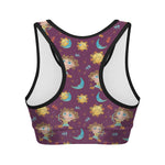 Cute Cartoon Sagittarius Pattern Print Women's Sports Bra