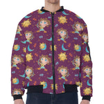 Cute Cartoon Sagittarius Pattern Print Zip Sleeve Bomber Jacket