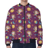 Cute Cartoon Sagittarius Pattern Print Zip Sleeve Bomber Jacket