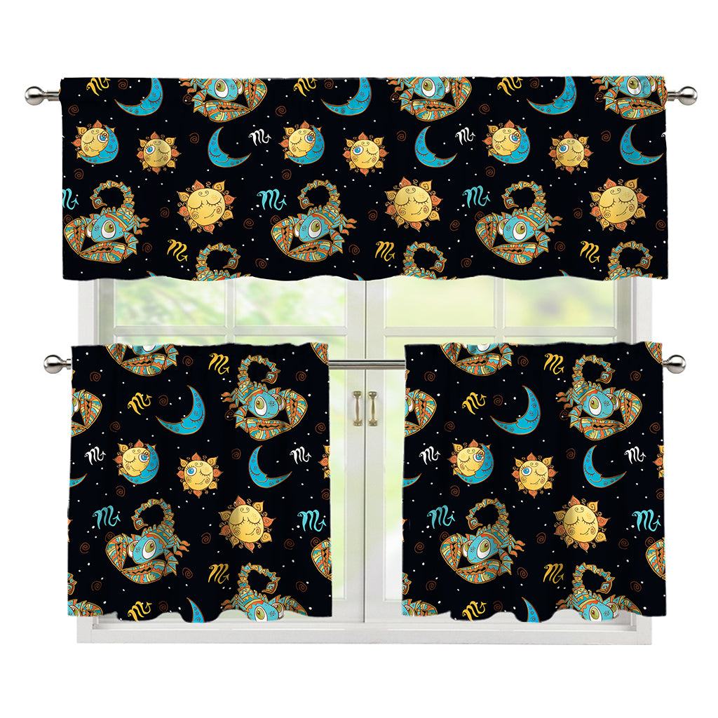 Cute Cartoon Scorpio Pattern Print 3 Piece Kitchen Curtains