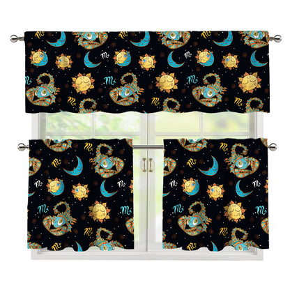 Cute Cartoon Scorpio Pattern Print 3 Piece Kitchen Curtains