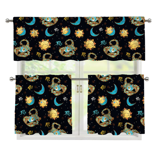 Cute Cartoon Scorpio Pattern Print 3 Piece Kitchen Curtains