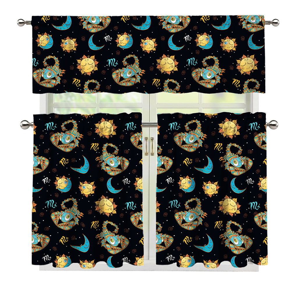 Cute Cartoon Scorpio Pattern Print 3 Piece Kitchen Curtains