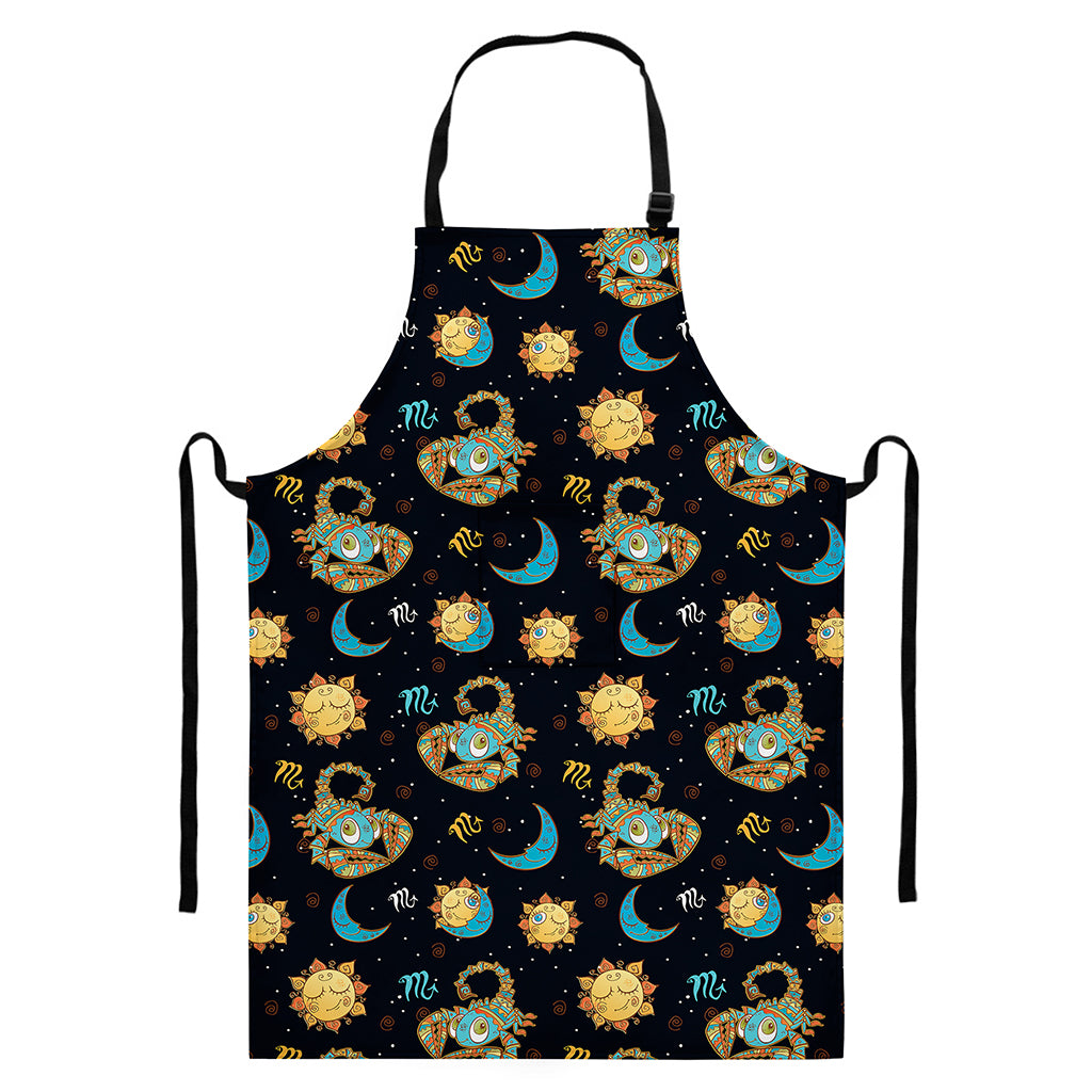 Cute Cartoon Scorpio Pattern Print Bib Apron With Pocket