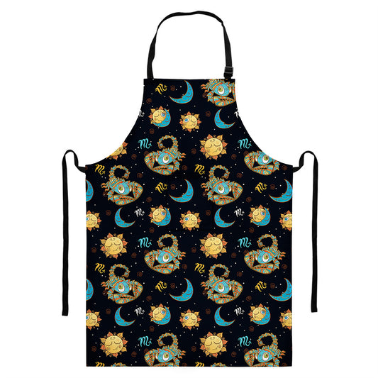 Cute Cartoon Scorpio Pattern Print Bib Apron With Pocket