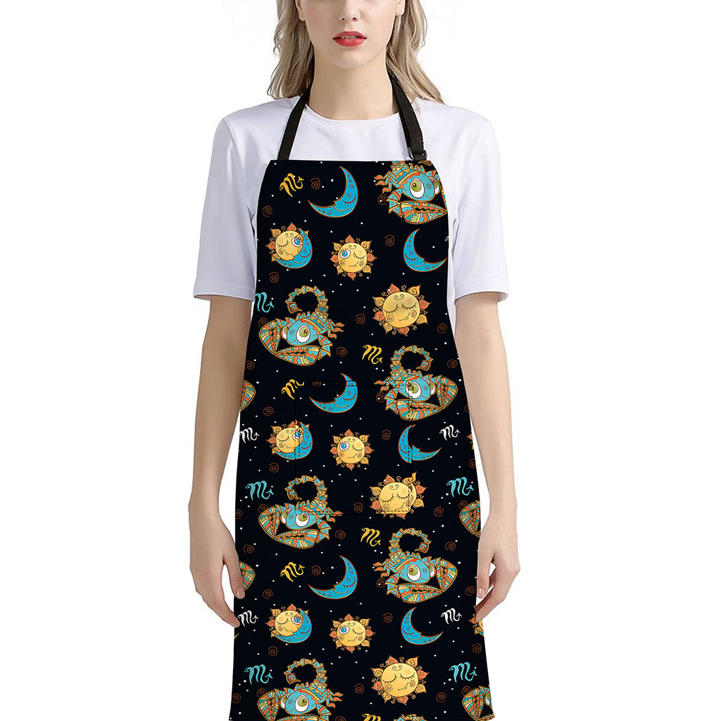 Cute Cartoon Scorpio Pattern Print Bib Apron With Pocket