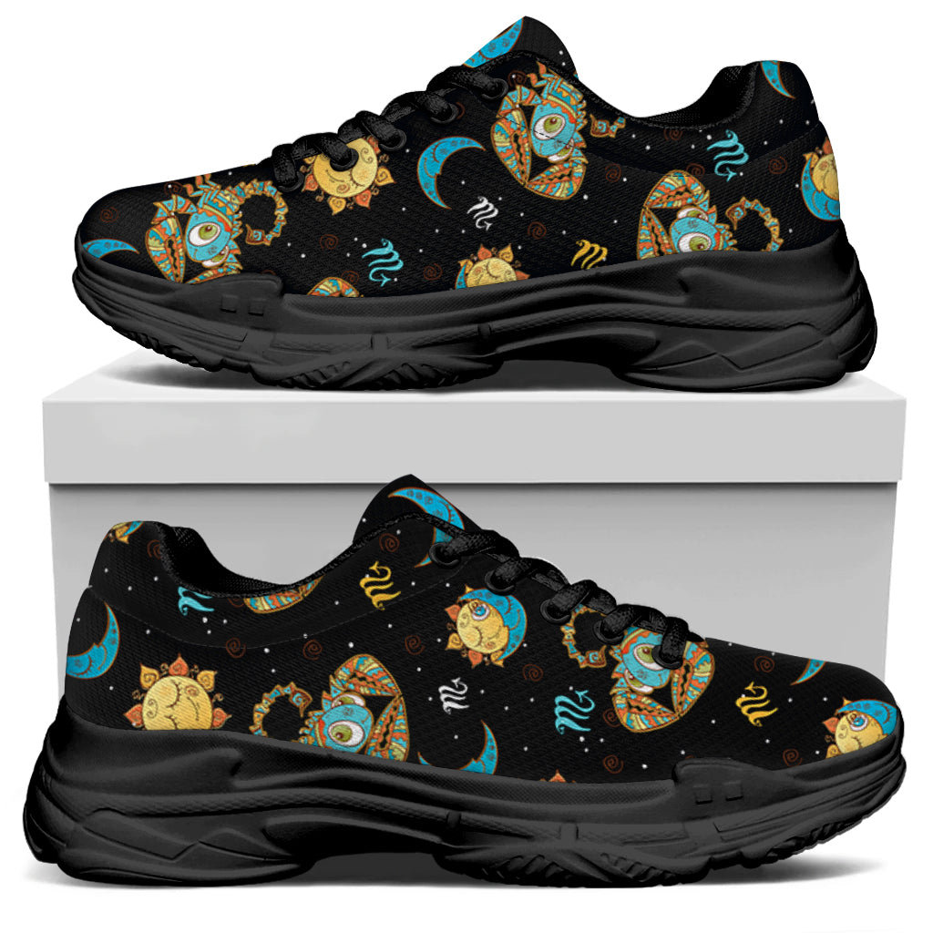 Cute Cartoon Scorpio Pattern Print Black Chunky Shoes