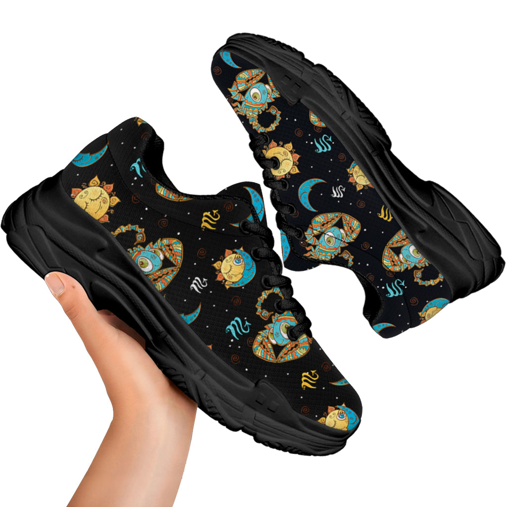 Cute Cartoon Scorpio Pattern Print Black Chunky Shoes