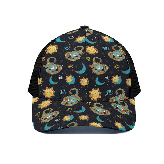 Cute Cartoon Scorpio Pattern Print Black Mesh Trucker Cap