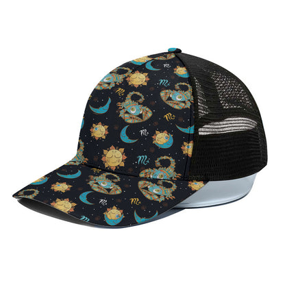 Cute Cartoon Scorpio Pattern Print Black Mesh Trucker Cap