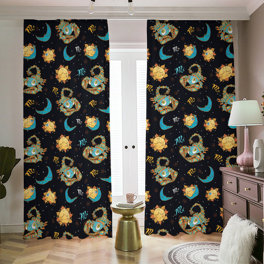 Cute Cartoon Scorpio Pattern Print Blackout Pencil Pleat Curtains