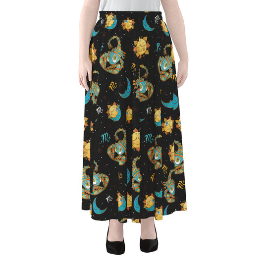 Cute Cartoon Scorpio Pattern Print Chiffon Maxi Skirt