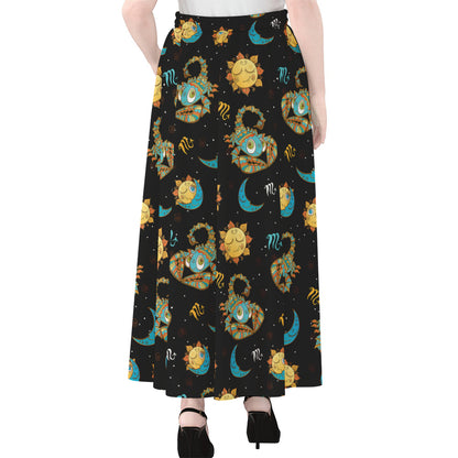 Cute Cartoon Scorpio Pattern Print Chiffon Maxi Skirt