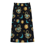 Cute Cartoon Scorpio Pattern Print Cotton Front Slit Maxi Skirt