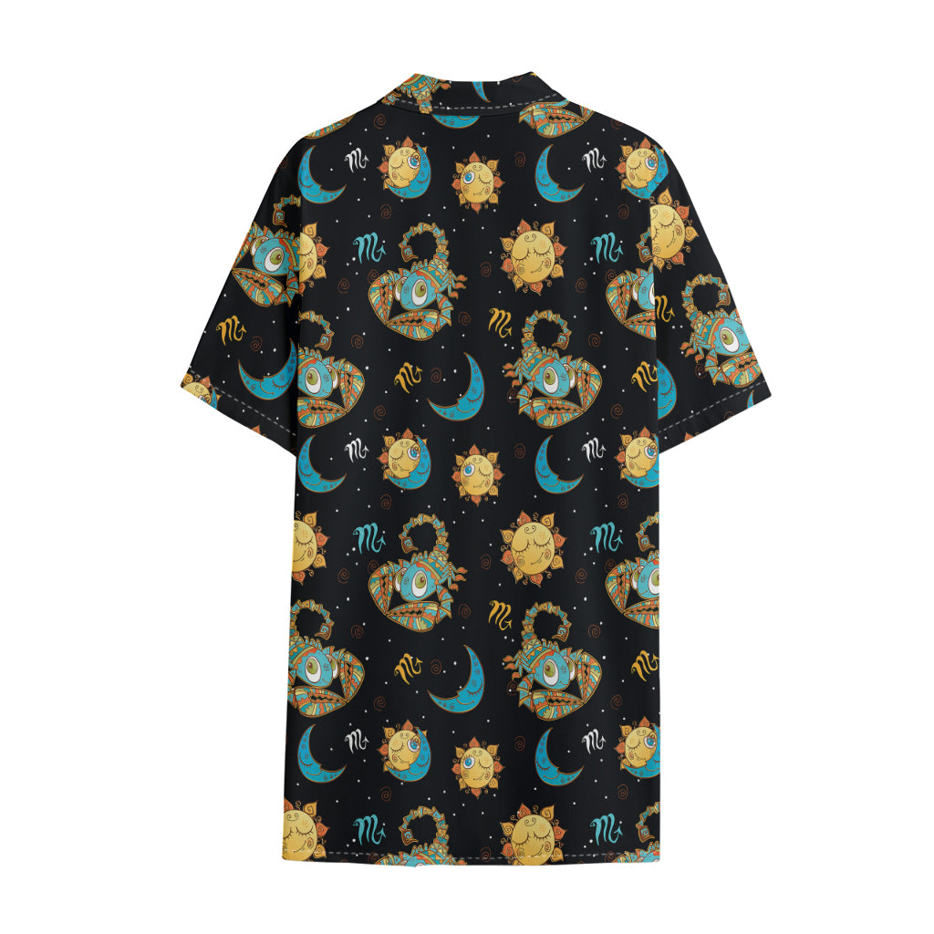 Cute Cartoon Scorpio Pattern Print Cotton Hawaiian Shirt