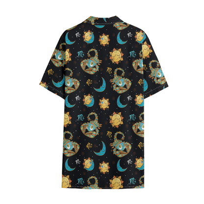Cute Cartoon Scorpio Pattern Print Cotton Hawaiian Shirt