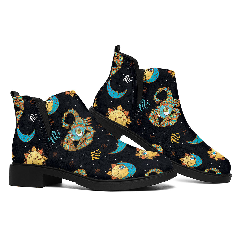 Cute Cartoon Scorpio Pattern Print Flat Ankle Boots