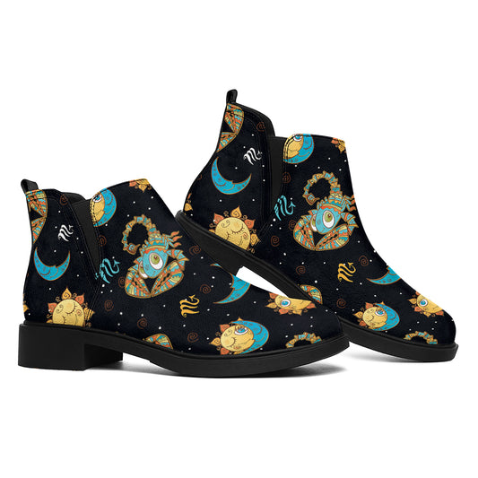 Cute Cartoon Scorpio Pattern Print Flat Ankle Boots