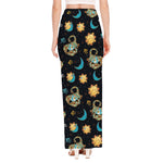 Cute Cartoon Scorpio Pattern Print High Slit Maxi Skirt