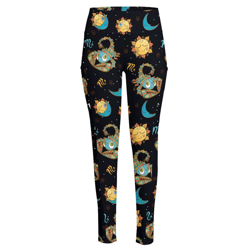Cute Cartoon Scorpio Pattern Print High-Waisted Pocket Leggings
