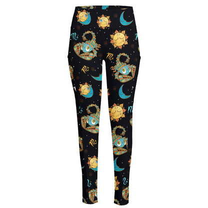 Cute Cartoon Scorpio Pattern Print High-Waisted Pocket Leggings