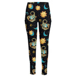 Cute Cartoon Scorpio Pattern Print High-Waisted Pocket Leggings
