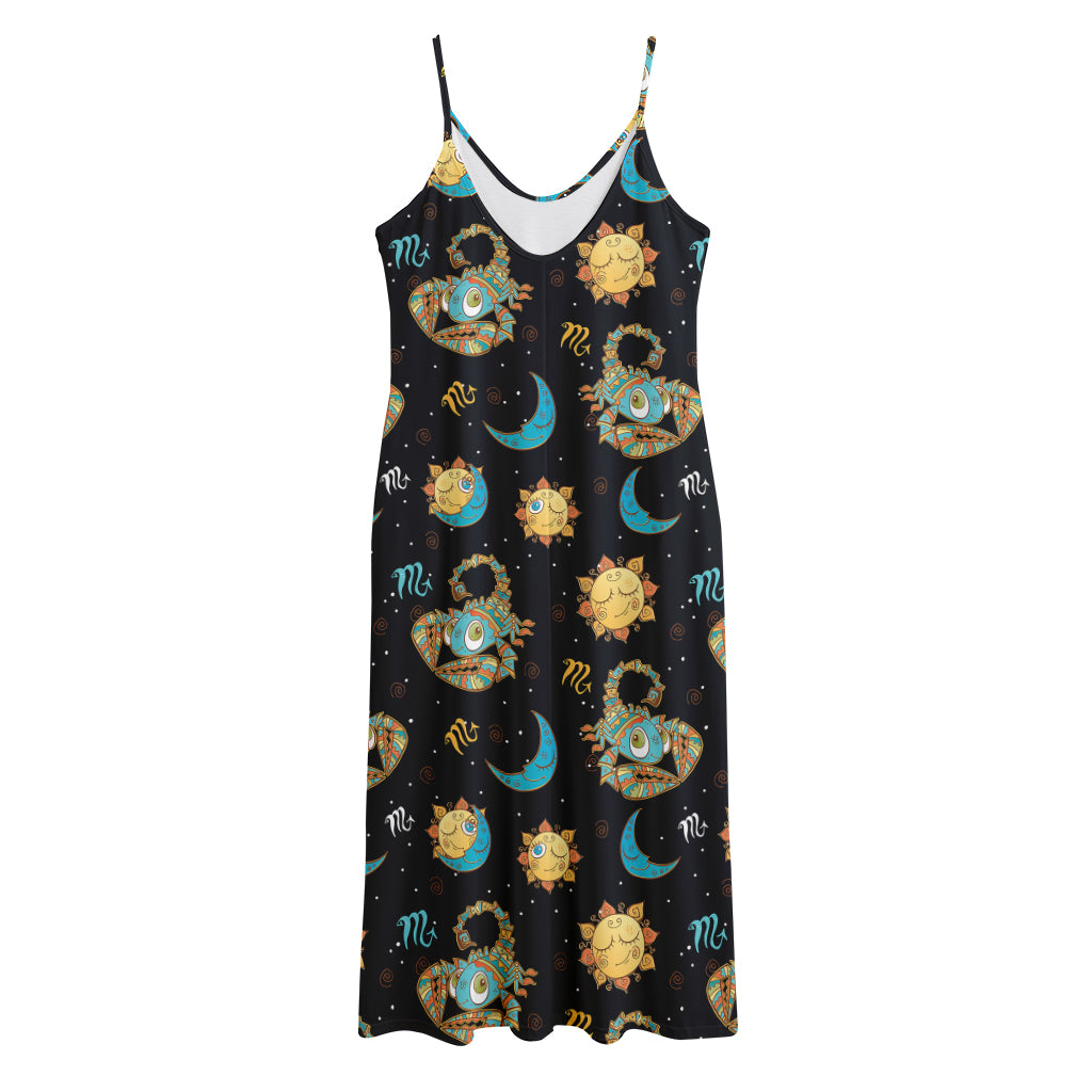 Cute Cartoon Scorpio Pattern Print Jersey Midi Cami Dress